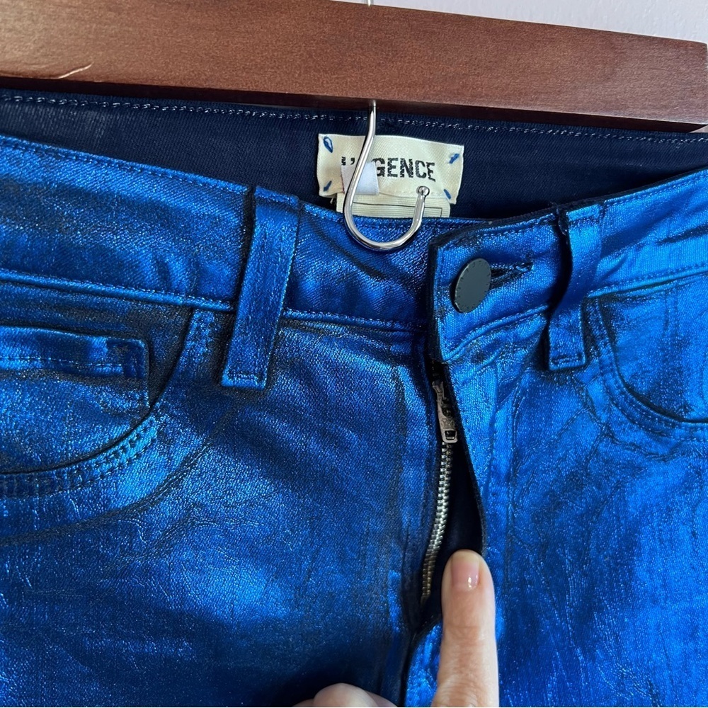 L'AGENCE MARGOT SKINNY HIGH RISE NAVY ROYAL BLUE FOIL METALLIC PANTS HOLIDAY  26 - Picture 6 of 12